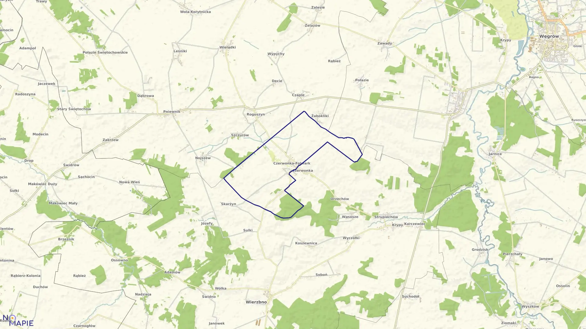 Mapa obrębu CZERWONKA-FOLWARK w gminie Wierzbno