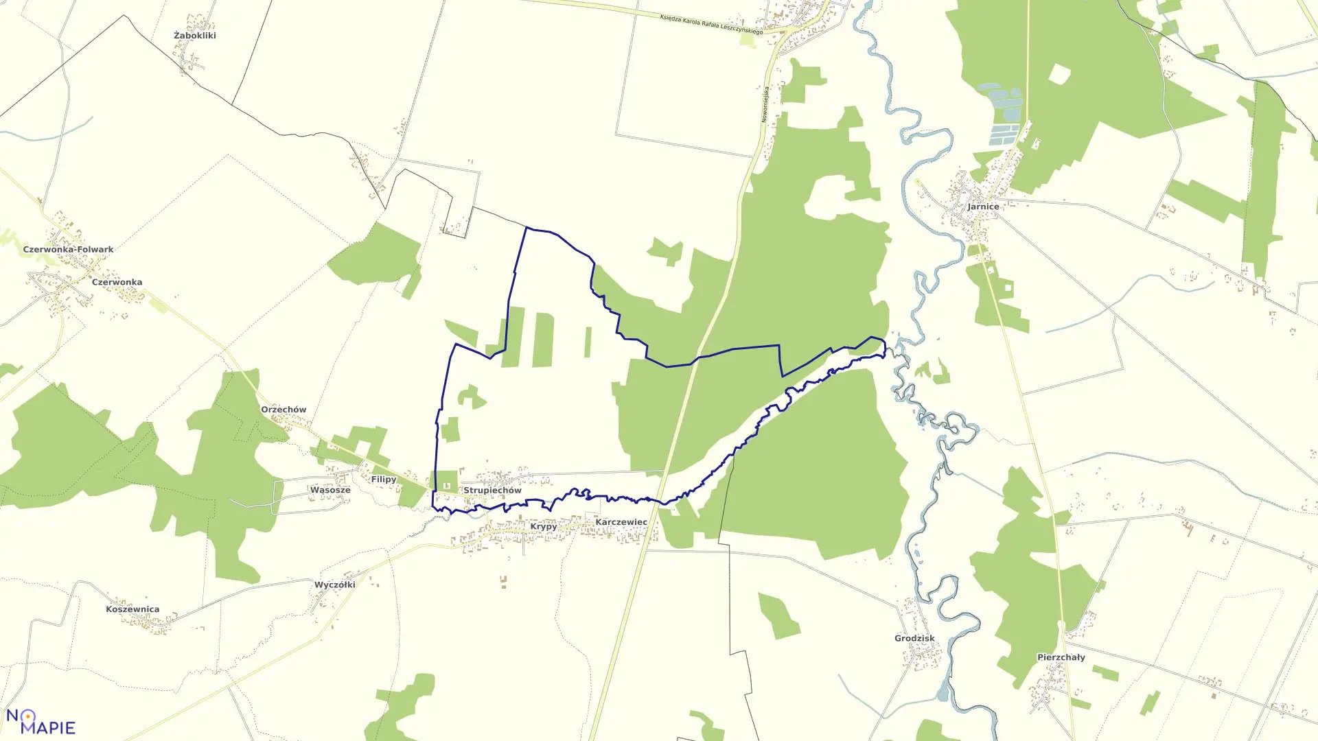 Mapa obrębu STRUPIECHÓW w gminie Wierzbno